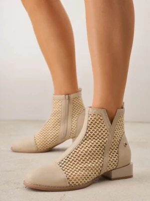 Beżowe Plecione Botki z Wkładką ze Skóry Naturalnej Nadelle m.daszynski