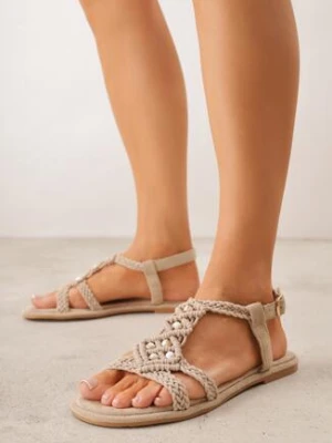 Beżowe Plecione Sandały VICES z Koralikami w Stylu Boho Shakeia