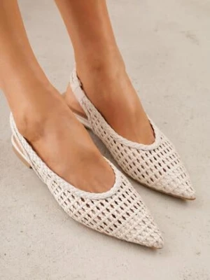 Beżowe Plecione Baleriny z Noskiem w Szpic i Odkrytą Piętą Safire