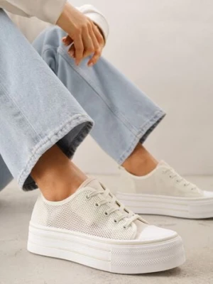 Beżowe Ażurowe Trampki na Platformie Irivana ballada