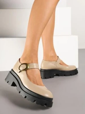 Beżowe Półbuty Mary Jane na Grubej Podeszwie z Ozdobną Sprzączką Fenzina vices