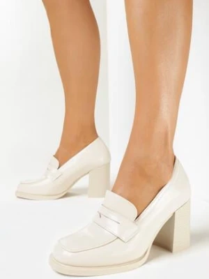 Beżowe Półbuty na Grubym Słupku Crunosa