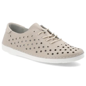 Beżowe Półbuty S.Barski Stylowe Płaskie Obuwie Ażurowe