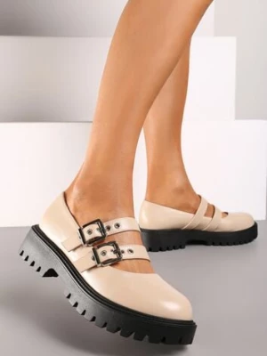 Beżowe Półbuty Typu Loafersy w Stylu Grugne'owym na Masywnej Podeszwie Iriliati