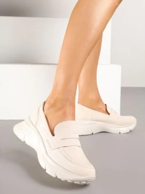 Beżowe Półbuty w Stylu Mokasynów na Platformie Viandis ideal