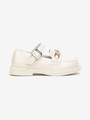 Beżowe Półbuty z Paskiem na Sprzączkę i Biżuteryjną Klamerką Carlene