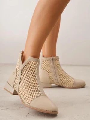 Beżowe Przejściowe Botki z Plecioną Cholewką i Skórzaną Wkładką Marisca m.daszynski