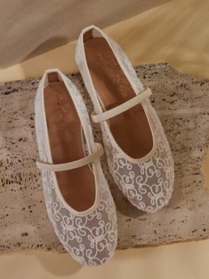 Beżowe Przezroczyste Balerinki Vices Ozdobione Paskiem i Haftem Niloretia