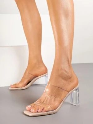 Beżowe Przezroczyste Klapki na Słupku Leamitha