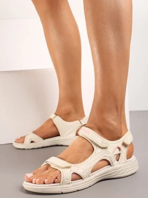 Beżowe Sandały w Sportowym Stylu ze Skórzaną Wkładką Acakaia