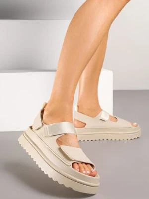 Beżowe Sandały Chunky na Platformie z Zapięciem na Rzep Lorovia renda