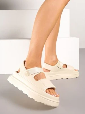 Beżowe Sandały Chunky z Pianki na Platformie Zapinane na Rzep Oballia damerose