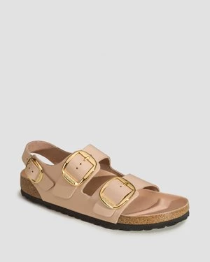 Beżowe Sandały Damskie Birkenstock Milano Big Buckle Natural Leather Patent Narrow