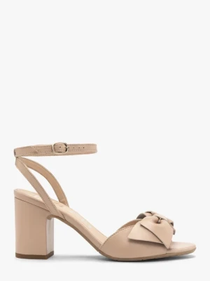 Beżowe sandały damskie z odpinaną kokardą Ryłko