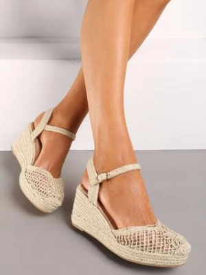 Beżowe Sandały Espadryle na Koturnie z Jutową Plecionką Tagira