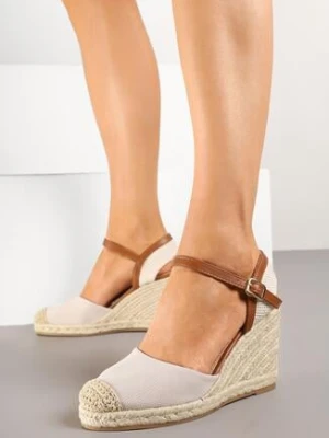 Beżowe Sandały Espadryle Vices na Plecionym Koturnie Amotta