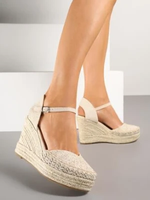 Beżowe Sandały Espadryle z Plecionką na Koturnie Weanise givana
