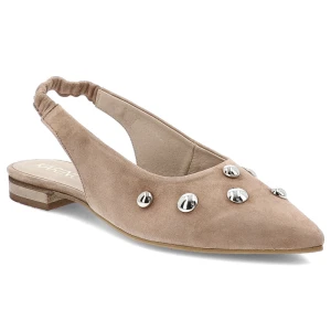 Sandały damskie Karino, skórzane na płaskim obcasie wsuwane z noskiem w szpic z ozdobami, beżowe, 5589-022-P-C