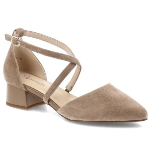 Beżowe Sandały Maciejka Eleganckie Zamszowe Obuwie Damskie