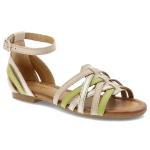 Sandały damskie Maciejka, rzymianki skórzane na płaskim obcasie zapinane sprzączką, beżowo-zielone, 06974-37-00-1