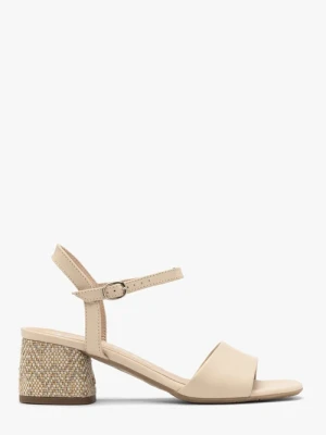 Beżowe sandały na dekoracyjnie obleczonym obcasie Ryłko