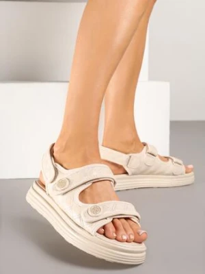 Beżowe Sandały na Grubej Podeszwie Ozdobione Pikowaniem Zelvania mulanka