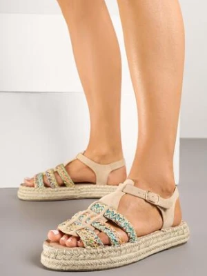 Zdjęcie produktu Beżowe Sandały na Grubej Podeszwie z Plecionką w Stylu Boho Orrule Ideal