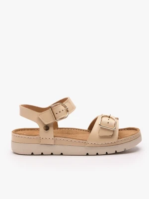 Beżowe sandały na grubszym spodzie z dwoma paskami Ryłko