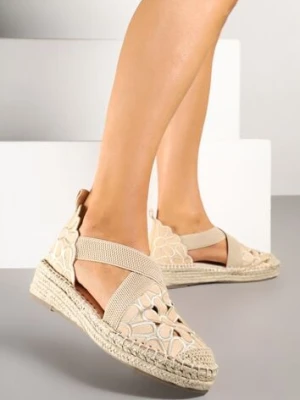 Beżowe Sandały na Koturnie Vices z Ażurową Cholewką Zinitte