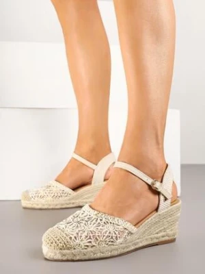 Beżowe Sandały na Koturnie Vices z Plecionką Zirema