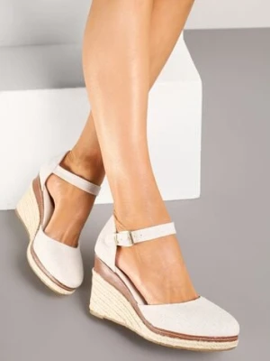 Beżowe Sandały na Koturnie z Plecionką w Stylu Espadryli Alathria lady glory