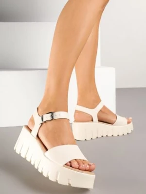 Beżowe Sandały na Koturnie Zapinane na Sprzączkę Nanellis seastar