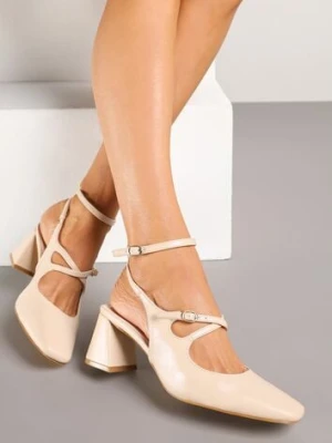 Beżowe Sandały na Obcasie w Stylu Retro Mary Jane z Ozdobnymi Paskami Zenozi givana
