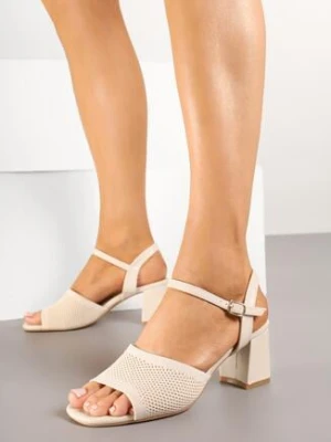 Beżowe Sandały na Obcasie z Siateczkową Cholewką Sinilra ideal