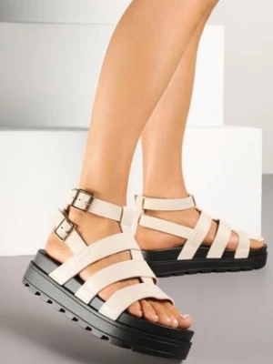 Beżowe Sandały na Platformie ze Sprzączkami Clariola renda