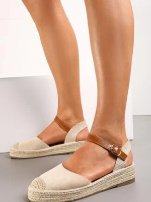 Beżowe Sandały na Podeszwie Plecionej z Juty i Zapięciem wokół Kostki Asundia