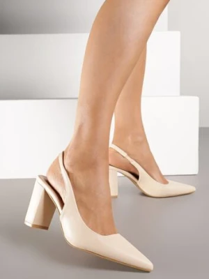 Beżowe Sandały na Słupku Slingback Halatia mulanka