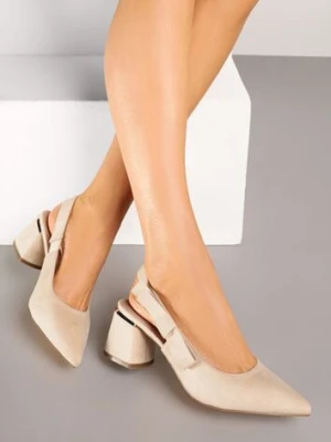 Beżowe Sandały na Słupku Vices Slingback ze Skórzaną Wkładką Vevoline