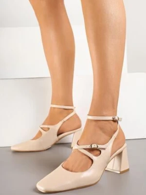 Beżowe Sandały na Słupku w Stylu Mary Jane z Paseczkami Tirozia givana