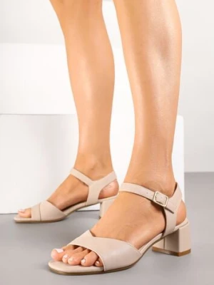 Beżowe Sandały na Słupku z Wkładką ze Skóry Naturalnej Lirase sergio leone