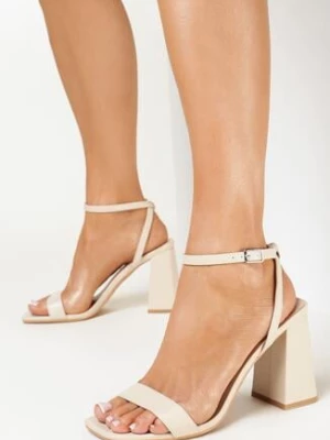 Beżowe Sandały na Stożku z Kwadratowym Noskiem Forea