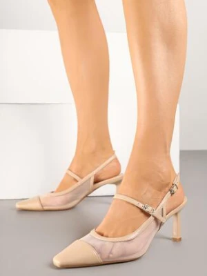 Beżowe Sandały na Szpilce Bez Pięty z Siateczkową Cholewką Orraina fashion belle