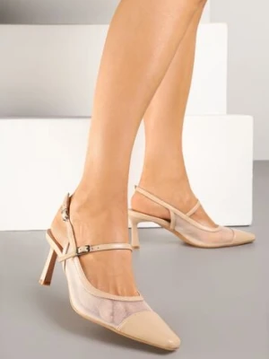 Beżowe Sandały na Szpilce Slingback z Transparentną Cholewką Eviralli fashion belle