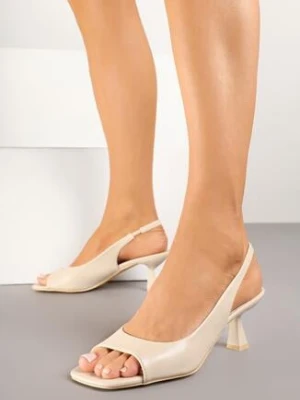 Beżowe Sandały na Szpilce Vices z Kwadratowym Noskiem Edilissea