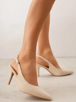 Beżowe Sandały na Szpilce w Stylu Slingback Tarosie