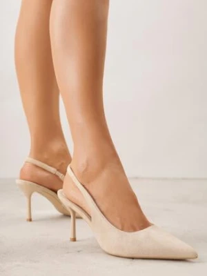 Beżowe Sandały na Szpilce z Imitacji Zamszu z Noskiem w Szpic Fyrlenne