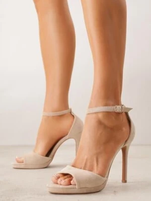 Beżowe Sandały na Szpilce z Imitacji Zamszu z Paskiem wokół Kostki Fecili ideal
