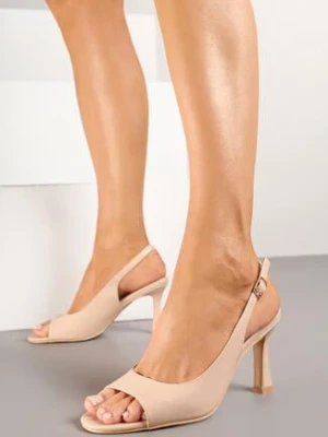 Beżowe Sandały na Szpilce z Ozdobnym Paskiem na Pięcie Olisenas tulipano