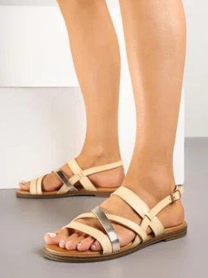 Beżowe Sandały Ozdobione Paskami Tellariva mulanka