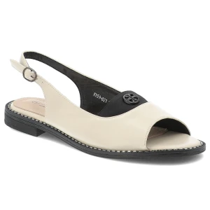 Sandały damskie S. Barski, eleganckie na płaskim obcasie z ozdobą ze sprzączką, ecru, KV51-021 S.Barski